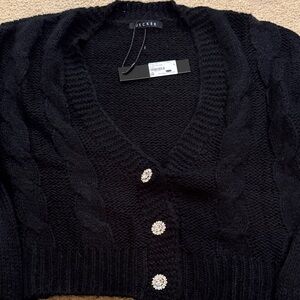 Elegant Black Cardigan with Crystal Buttons